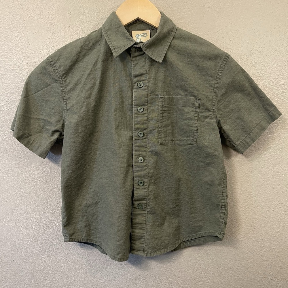 There Abouts Kid's Safari Cotton Shirt Button‎ Up Short Sleeve Summer Size 8 EUC